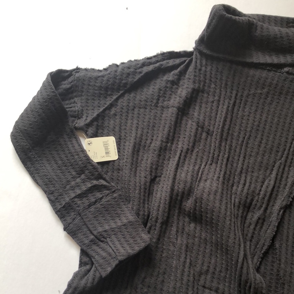 NWT Free People Juicy Long Sleeve Thermal Knit Shirt In Black Size Small - Picture 11 of 15